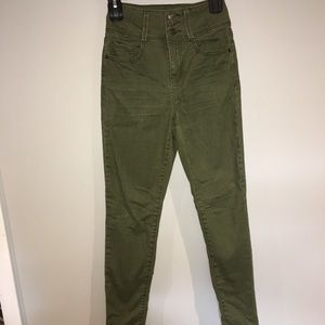 Super high-rise stretch army green jeans